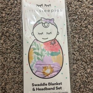 Little Sleepies Watercolor Meadow Swaddle Blanket & Headband Set